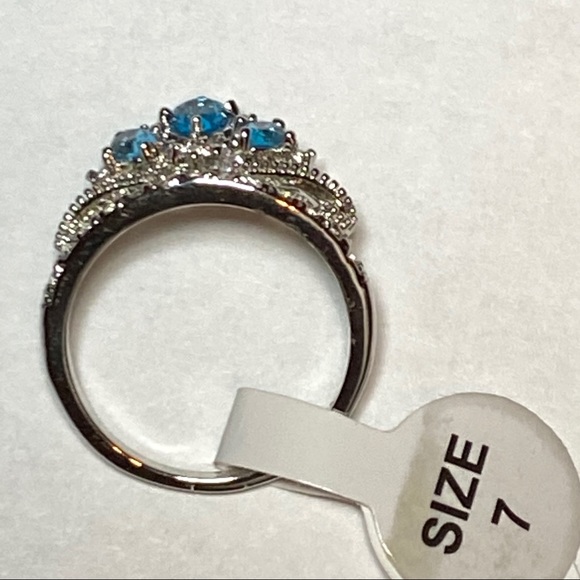 silver toned crown ring with aqua stones - Picture 3 of 3